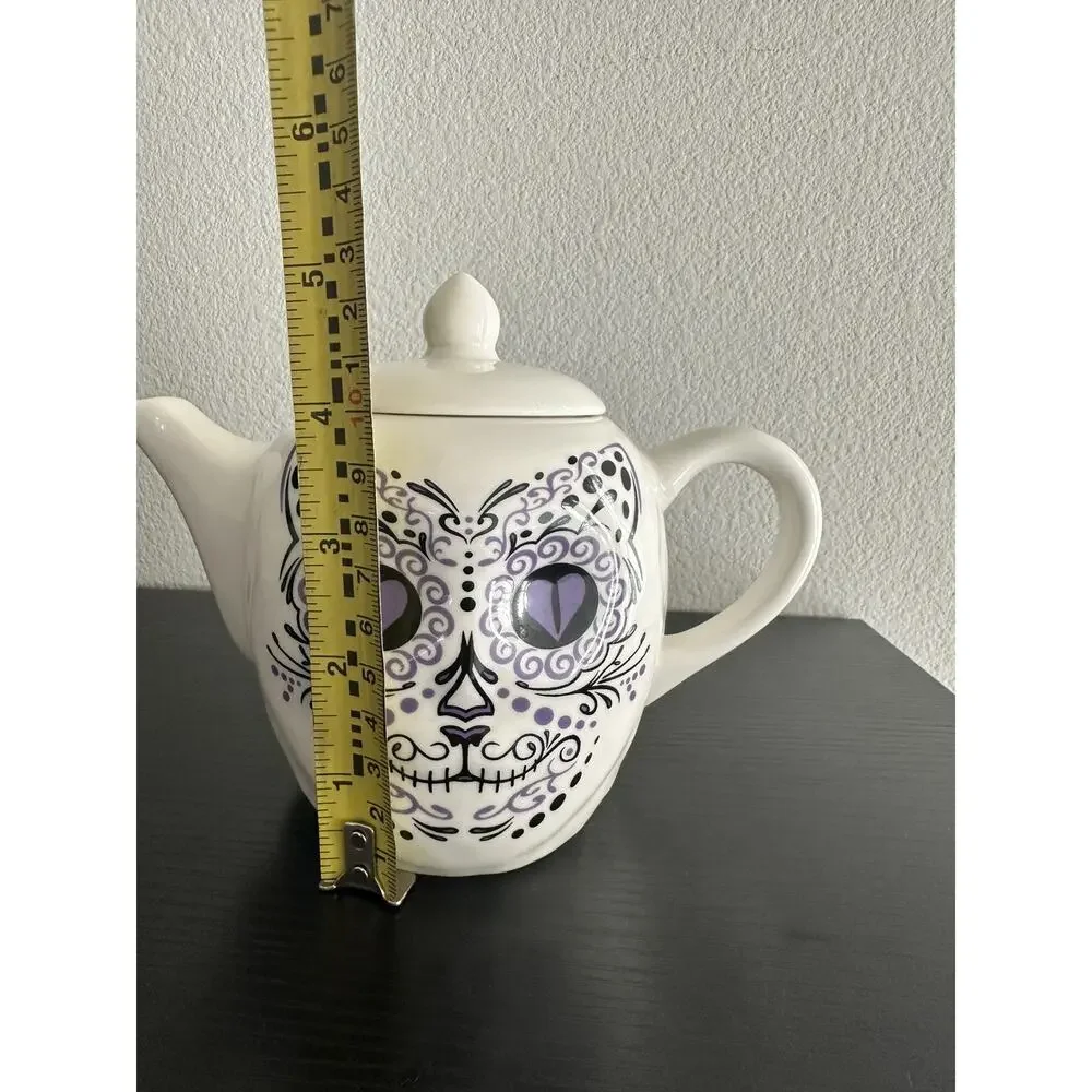Cat Sugar Skull Day Of The Dead Teapot 2014 Archie McPhee Purple & Black